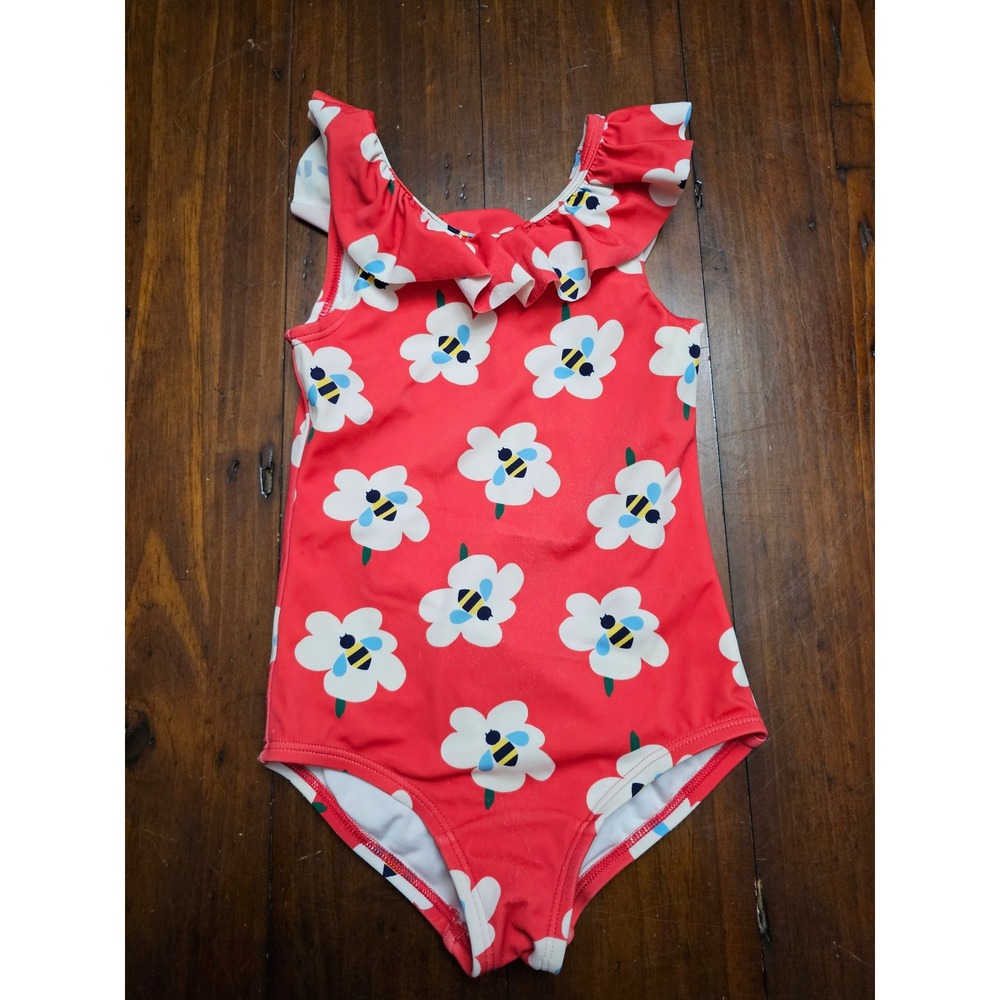 Hanna Andersson Kids Red Daisy Bumblebee Ruffle One Piece Swimsuit Size 100 US 4